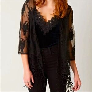 BKE Black Sheer Lace Cardigan Duster Large
